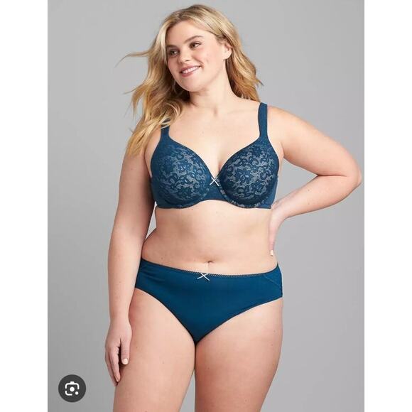 Cacique Cotton Lightly Lined Full Coverage Bra With Lace in Poseidon - Picture 3 of 6